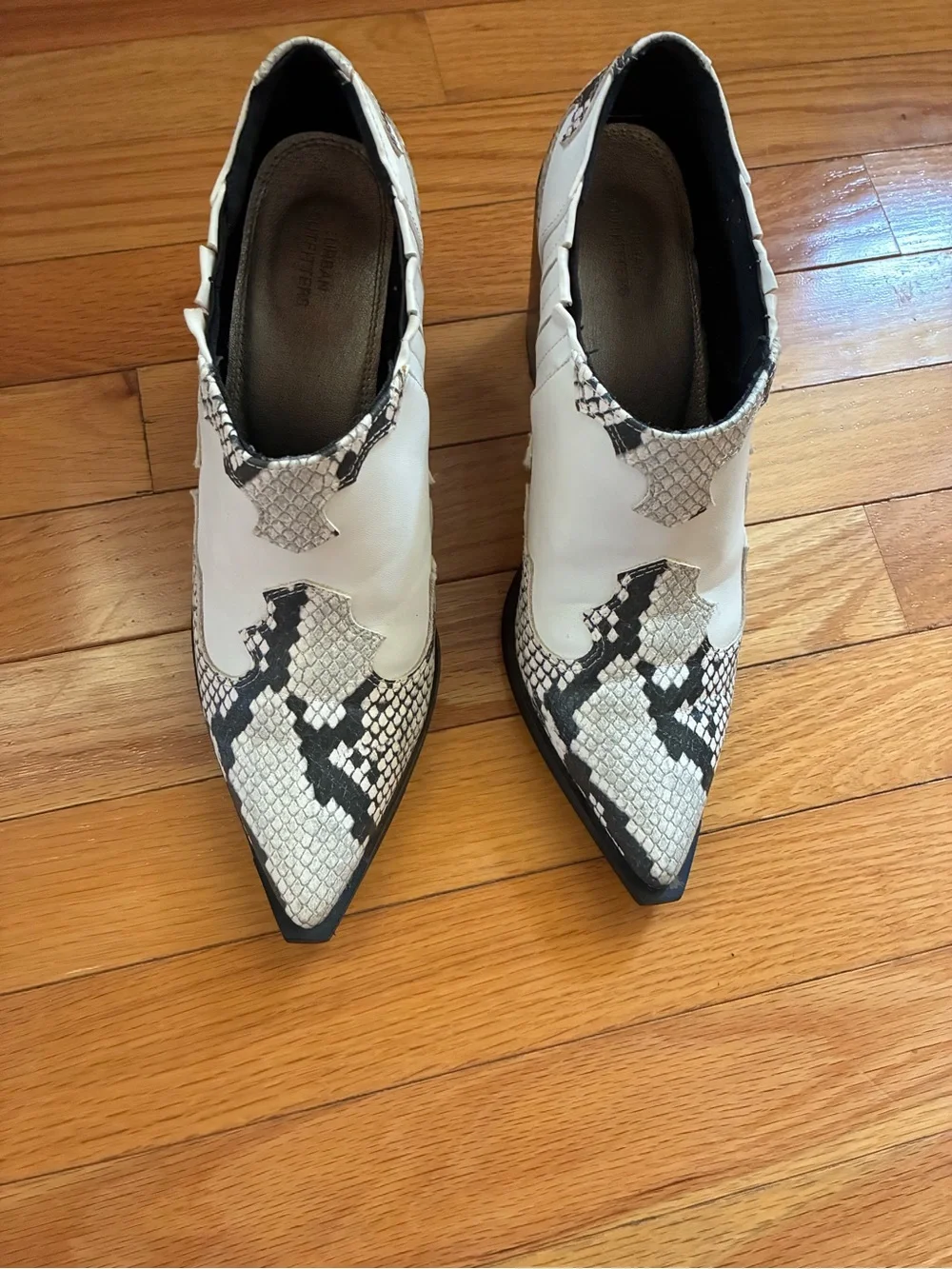 Urban Outfitters White & Black Snake-Print Western Ankle Booties